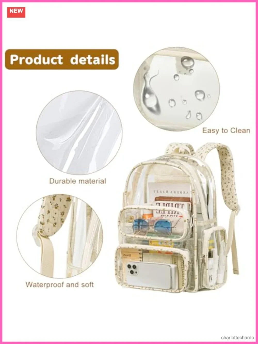 Heavy Duty See Through Backpack Bookbag for College Work Travel Security Stadium